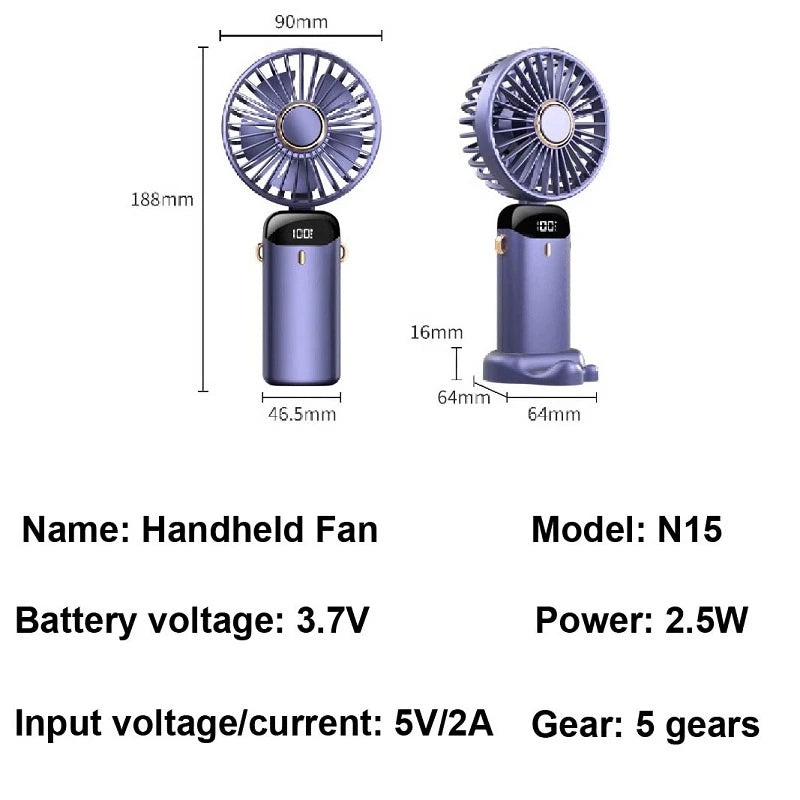 Mini ventilador portátil USB, 5 velocidades